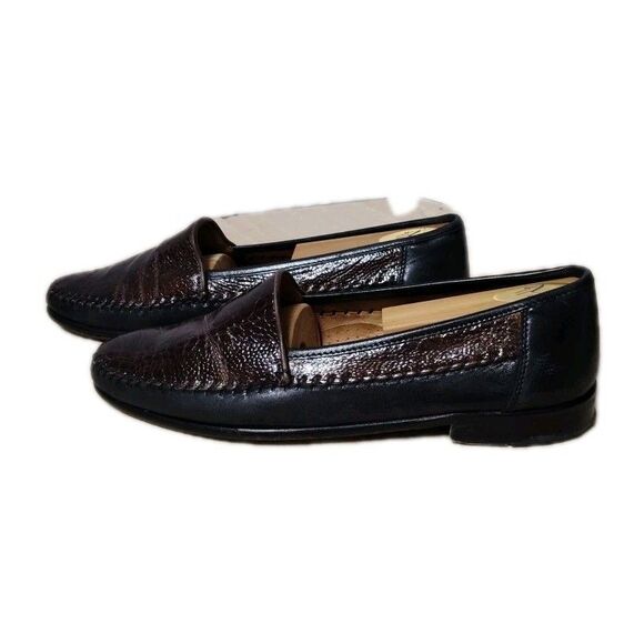Belvedere Florence Brown Woven Leather Crocodile Toe Vamp Shoes Men's Size 9 M - Picture 5 of 9